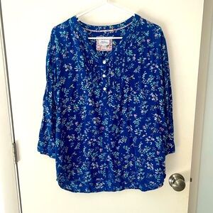 Cottage core blue blouse with flowers Vermont Country Store